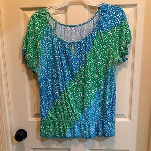 Lane Bryant Blue and Green Patterned Blouse